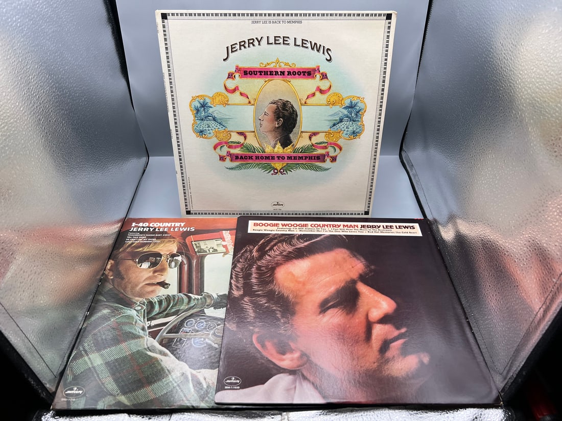 Jerry Lee Lewis (3 LP Lot): Southern Roots (1973); I-40 Country (1974); and Boogie Woogie Country (1 of 4)