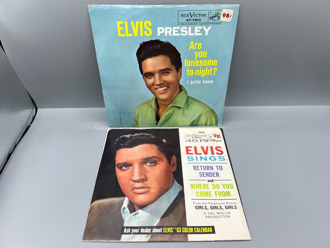 Elvis Presley - Two (2) 7-inch 45rpm records with picture sleeves: Are You Lonesome To-Night?/I (1 of 4)