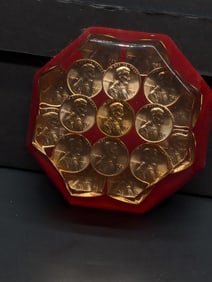 Acrylic Paper weight with 1982 D Pennies RED