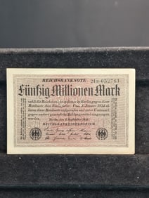1923 German Reich banknote 5 Million Mark. Tough Post WWI Currency