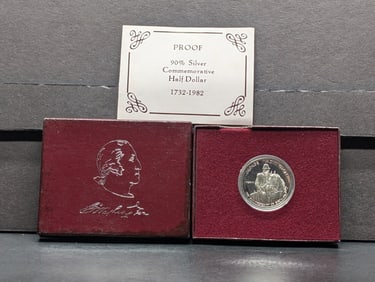 1982-S Proof George Washington Silver Commemorative Half Dollar. 90% Silver. OGP