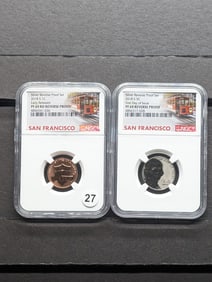 2018 S Proof 69 RED Reverse Proof Lincoln Penny, and 2018 S Reverse Proof 69  Jefferson Nickel by