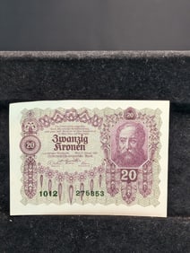 1922 Austria 20 Kronen Tough Post WWI Currency