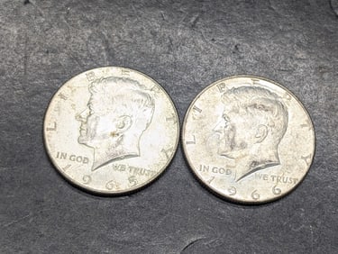 1965 & 1966 Kennedy Half Dollars, 40% Silver