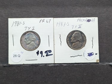 (2) PROOF 1981-S Jefferson Nickels  Type 1 and Type 2