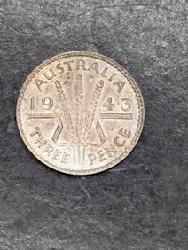 1943 92.5% Sterling Silver Australian Kangaroo, Three Pence, 82 Years old