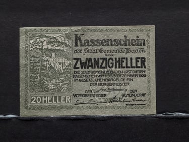 1920 Austria 20 Heller Notgeld Note, Crisp-UNC, 105 Years Old
