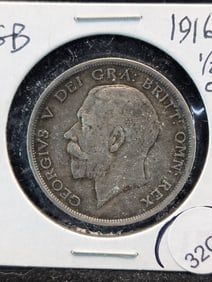 1916 Great Britain 1/2 Crown. 92.5% Silver. High Book Value