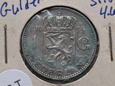 1954 1 Gulden, 72% Silver, 4.6 grams