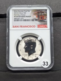 2018 S Silver Reverse Proof Kennedy Half Dollar Proof 69  Reverse Proof by NGC