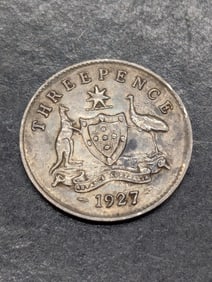 1927 92.5% Sterling Silver Australian Kangaroo, Three Pence, 98 Years old