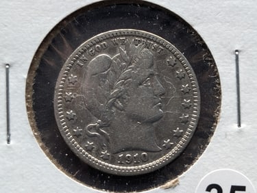 1910 P Barber Quarter Nice Coin