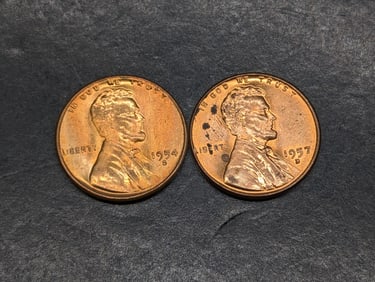 1954 S & 1957 D Red UNC Lincoln Wheat Cents