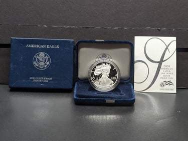 2008W Proof American Silver Eagle. One Troy Ounce .999 Fine Silver. OGP/COA