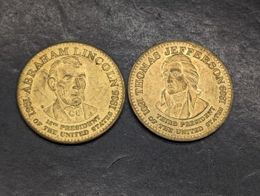 Two Presidential Medals, Abraham Lincoln & Thomas Jefferson.