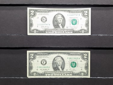 2013 & 2017-A Two Dollar Federal Reserve Notes, One With Alignment Error & One With 3 Sets Of Double