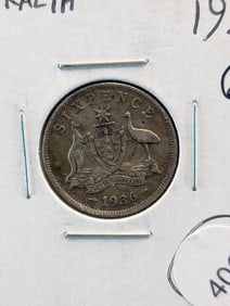 1936 Australia 6 Pence. 92.5% Silver