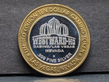 Westward Ho Casino Ten Dollar .999 Silver Center Gaming Token, Wrestler Verne Gagne