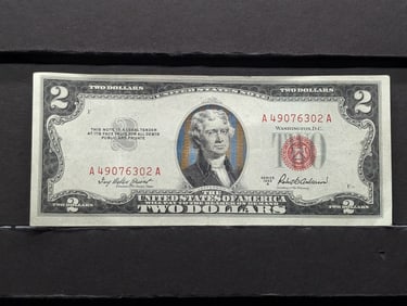1953A Red Seal $2 Note- Crisp- Slight Die