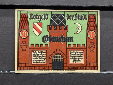 1921 German 50PF Currency, Crisp-UNC Notgeld, No. 15338, 104 Years Old