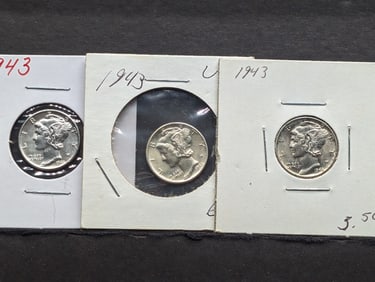 (3) 1943 P Mercury Dimes NICE COINs
