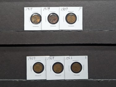 (5) 1909 P and (1) 1923 S Lincoln Pennies