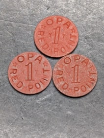 3-WWII Food Ration Tokens, OPA Red Point