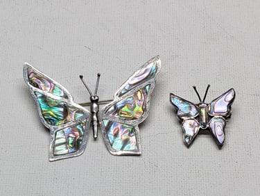 2- Sterling & Mother Of Pearl Butterfly Pins