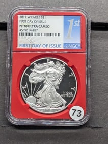 2017 W American Silver Eagle PF 70 Ultra Cameo RED Core First Day of Issue by NGC