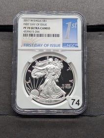 2017 W American Silver Eagle PF 70 Ultra Cameo WHITE Core First Day of Issue NGC