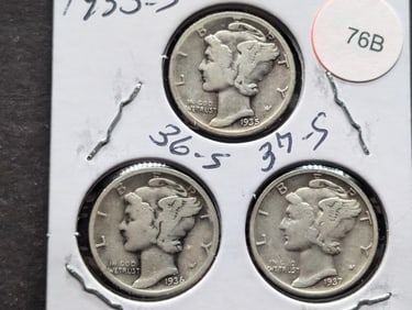 1935-S, 36-S, 37-S Mercury Dimes