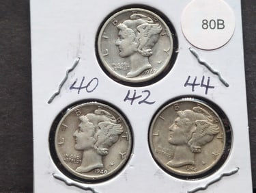 1940, 42, 44 Mercury Dimes  VF/XF