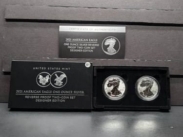 2021 W&S United States Mint American Eagle One Ounce Silver Reverse Proof Two-Coin Set Designer