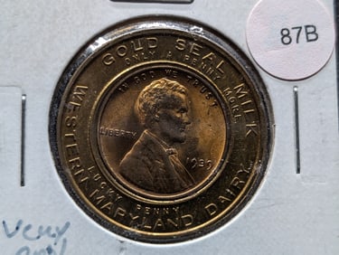 1939 Gold Seal Milk Penny Token Western Maryland Dairy, 1939 Lincoln Wheat Cent