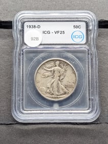 1938-D Walking Liberty Half -Slabbed VF25 By ICG