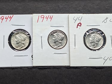 (3) 1944 P Mercury Dimes VERY NICE Coins