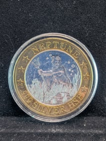 Royal Caribbean Cruise Line .999 FINE SILVER CENTER Neptune Casino Gaming Token in Capsule