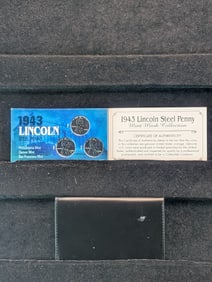 1943 Lincoln Steel Cent Mint Mark Collection in Display w/ COA