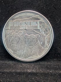 1 Oz. .999 FINE SILVER African Lion Designed Coin