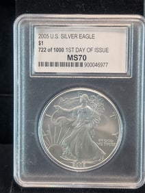 2005 American Silver Eagle - PCC Cert. MS70 *1st Day of Issue*