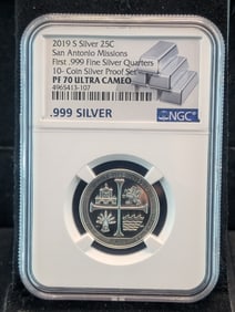 2019-S PROOF San Antonio Missions Silver Quarter - NGC PF70 ULTRA CAMEO *First .999 Silver Quarter*