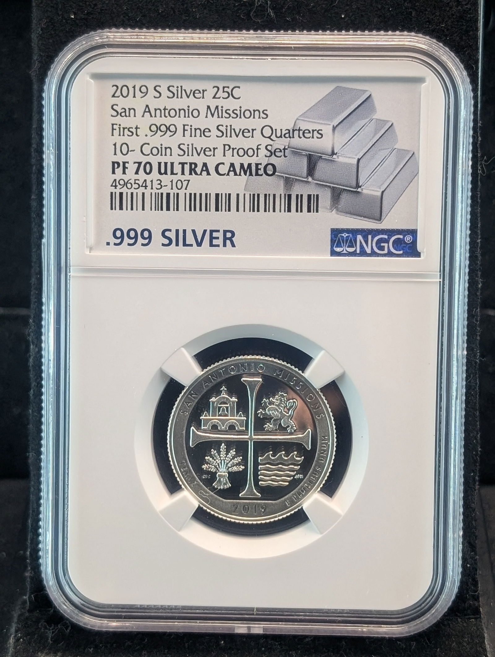 2019-S PROOF San Antonio Missions Silver Quarter - NGC PF70 ULTRA CAMEO *First .999 Silver Quarter* (1 of 3)