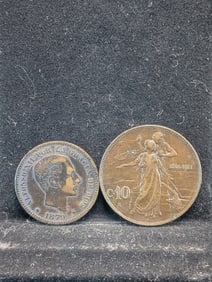 1911-R Italy 10 Centesimi & 1879 Spain 5 Centimos (2 PCS)