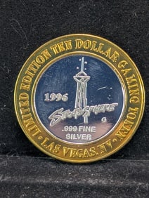 Limited Edition .999 FINE SILVER CENTER Stratosphere Casino $10 Gaming Token