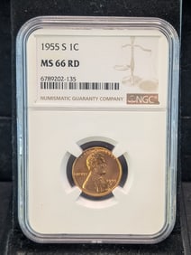 1955-S Lincoln Wheat Cent - NGC MS66 RD