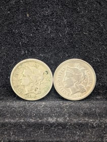 Lot of 2 Three Cent Pieces
