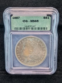 1887 Morgan Silver Dollar - ICG Cert. MS65