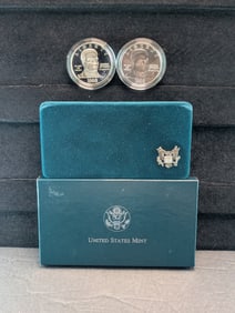 1998-S PROOF & UNC Black Revolutionary Ear Patriots Commem 2-Coin Silver Dollar Set in OGP