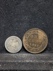 1882-H Canada Large Cent & 1889-MoM Mexico 10 Silver Centavos (2 PCS)