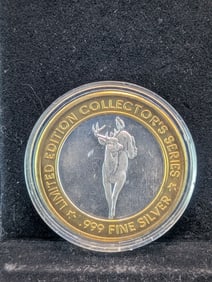 Limited Edition Collector's Series .999 FINE SILVER CENTER Chip-In Casino Gaming Token in Capsule